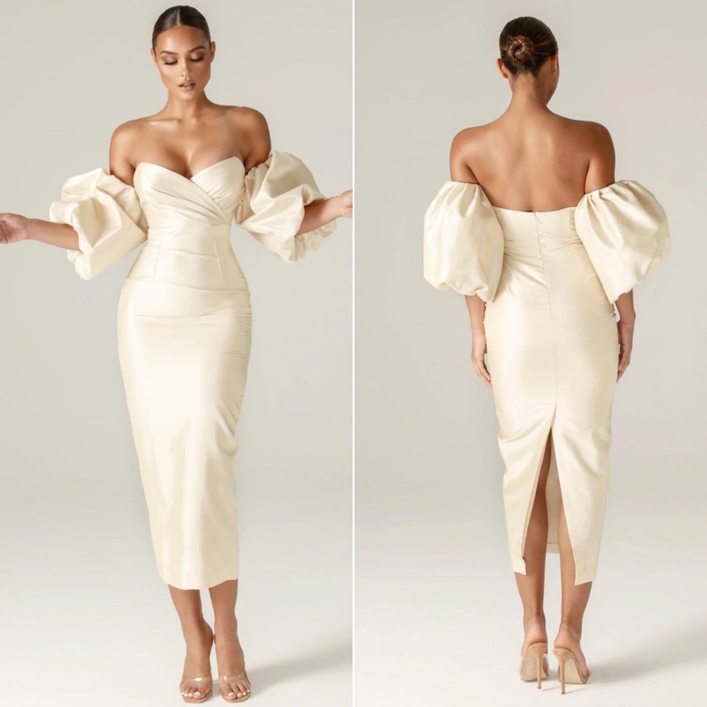 TIFFANY DUPIONI PUFF SLEEVE MAXI DRESS (BEIGE)